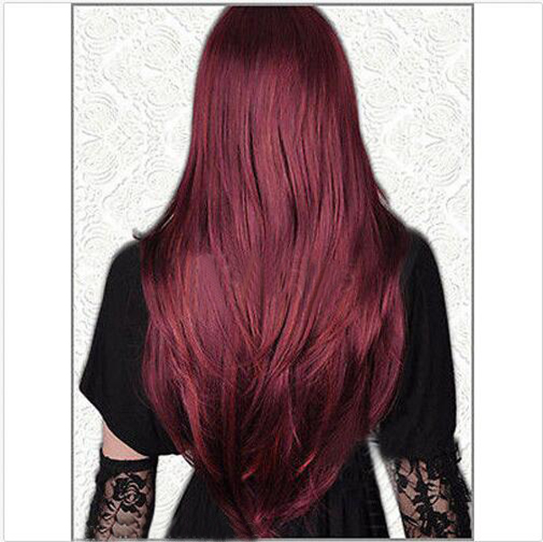 Nice Long Straight Wine Red wig Fashion Synthetic Hightemperature fiber Hair for women's Party
