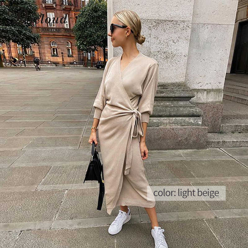 Women's Knitted V Neck Wrap | Cozy Long Oversized Day Midi Dress