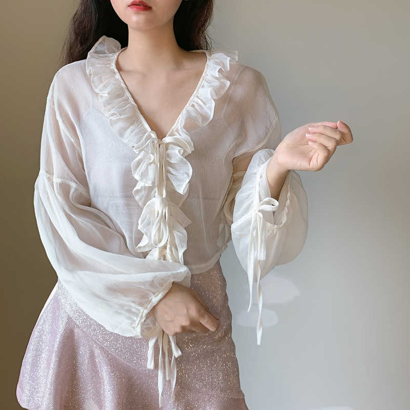 WOMENGAGA Mesh Lace Ruffle Sweet Korean Lacing Bandage Yarn Summer Tops Full Lantern Sleeve Thin Women Shirt Blouse 352V 210603, Apricot
WOMENGAGA Mesh Lace Ruffle Sweet Korean Lacing Bandage Yarn Summer Tops Full Lantern Sleeve Thin Women Shirt Blouse 352V 210603, Apricot