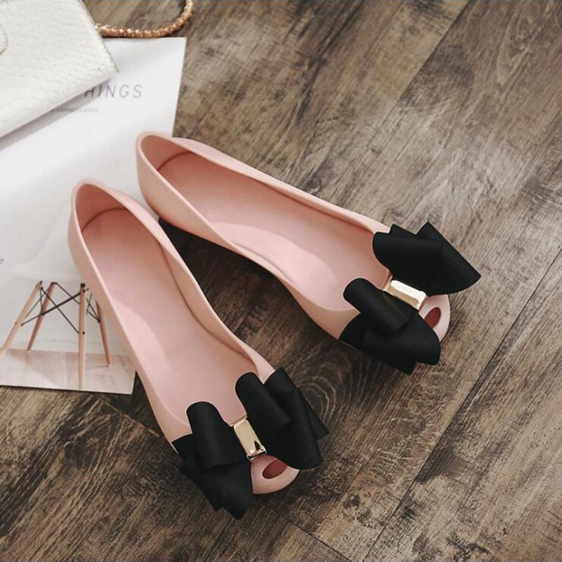 Sandals Summer 2021 Women's Shoes Bow Shallow Low Top Flat Heel Jelly Casual Holiday Peep Toe Beach Non-Slip Single
