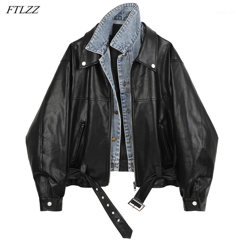 Spring Women Stitching Denim PU Leather Jacket Female Turn-down Collar Motorcycle Windbreaker Short With Belt Women' & Faux, Black
Spring Women Stitching Denim PU Leather Jacket Female Turn-down Collar Motorcycle Windbreaker Short With Belt Women' & Faux, Black