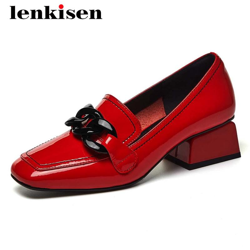 Lenkisen Simple Style Full Grain Leather Chain Decorations Square Toe Thick High Heel Slip On Office Lady Dress Women Pumps L1f1 Shoes, Black
Lenkisen Simple Style Full Grain Leather Chain Decorations Square Toe Thick High Heel Slip On Office Lady Dress Women Pumps L1f1 Shoes, Black