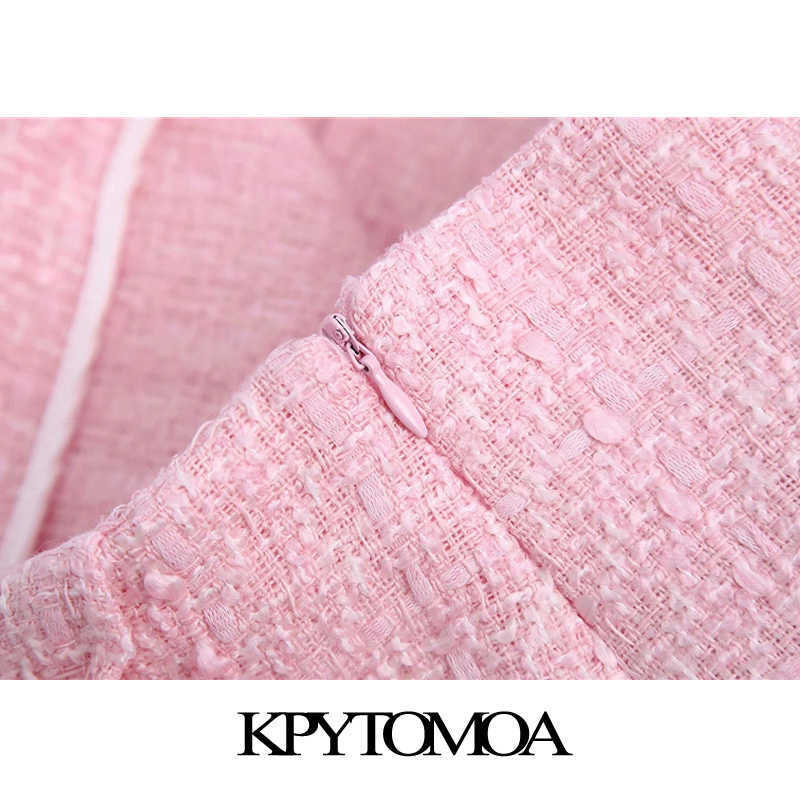 KPYTOMOA Women Chic Fashion Tweed Shorts Skirts Vintage High Waist Back Zipper Female Skort Mujer 210611