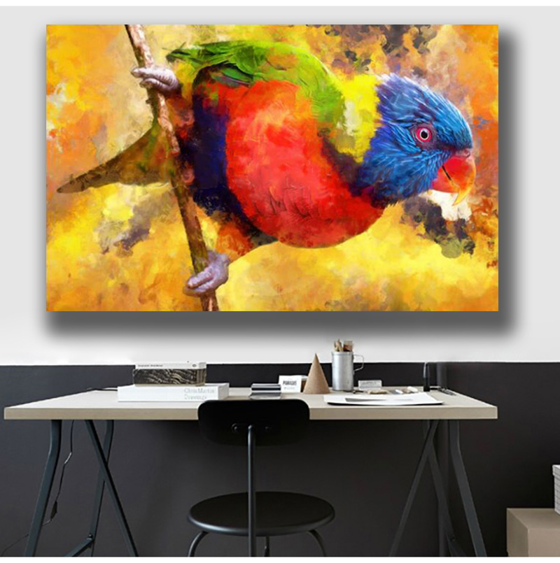 Wall Decor Abstract Colorful Parrots Modern Canvas Painting Bird Pictures For Living Room Art Posters and Prints Unframed