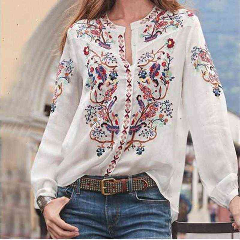 women womens shirts printed embroidery blouse casual spring autumn blusas bohemian o neck long sleeve shirt top, White
women womens shirts printed embroidery blouse casual spring autumn blusas bohemian o neck long sleeve shirt top, White