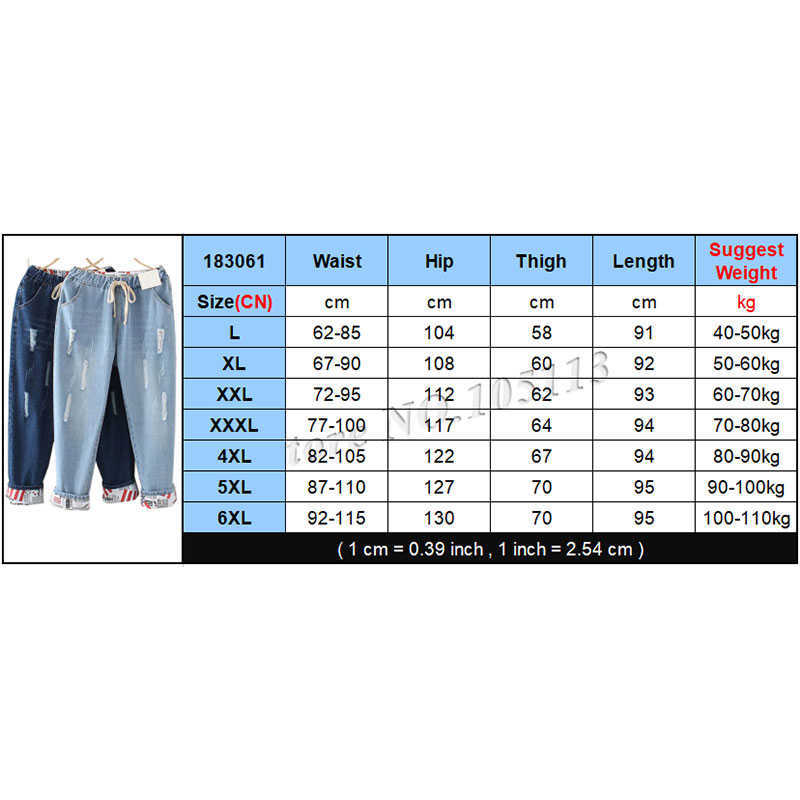 Women's Plus Size Harem Jeans Elastic Waist Hemming Young Girl Fashion 4XL 5XL Large Denim Pants Trousers 210922