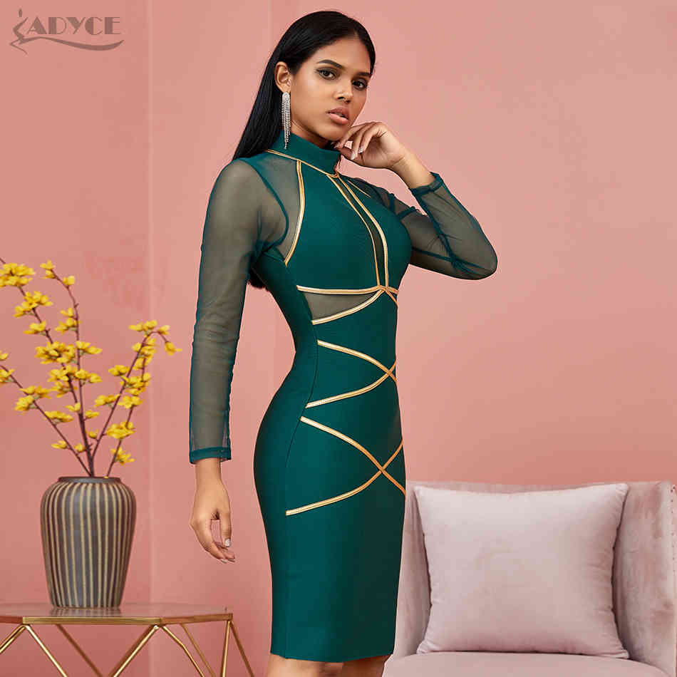 Spring Long Sleeve Green Lace Bandage Dress Women Sexy Hollow Out Club Mini Celebrity Evening Runway Party 210423