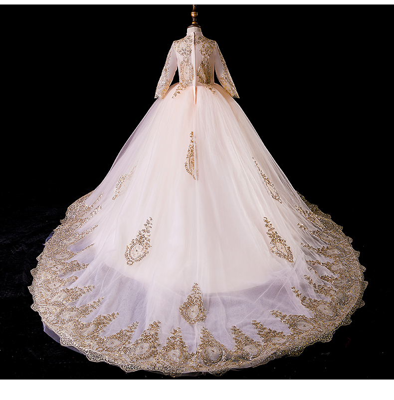Wer Girl For Wedding Princess Gowns Golded Sequin Lace Children Clothes Formal Evening Party First Holy Communion Dresses 403 6660311