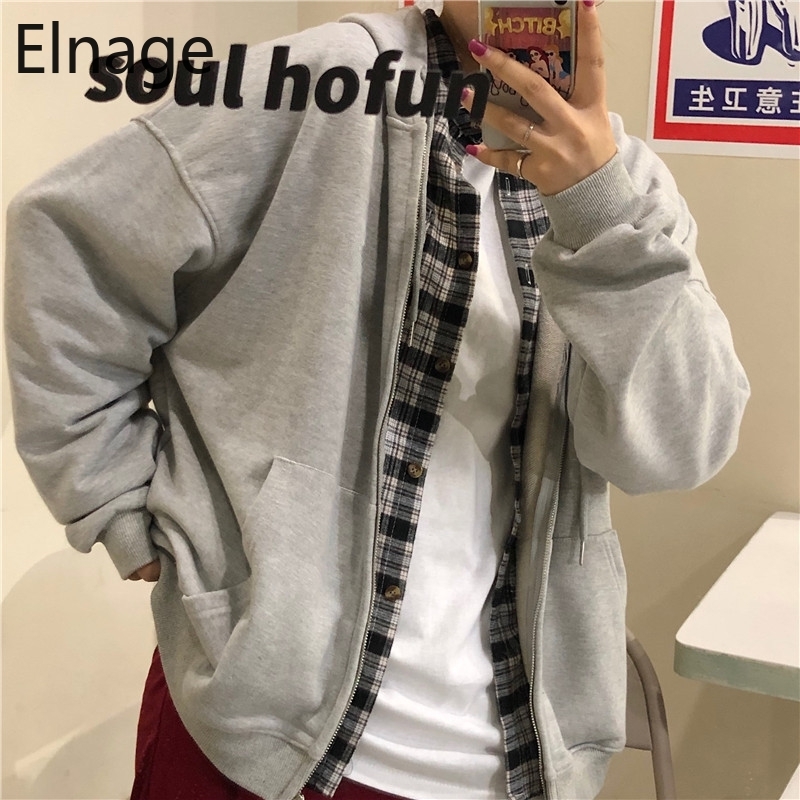 Sudadera Korean Women Clothes Spring Hooded Long Sleeve Zip Up Hoodies Grey Moletom Cotton Sweatshirts Autumn Tops 5B255 210429