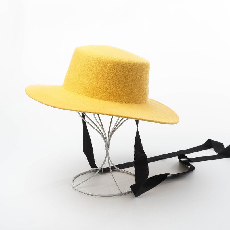 Wide Brim Hats Fashion Retro Fedora For Women Autumn Winter 100% Wool Top Hat Flat Solid Female Cap With Chin Strap 2021, Yellow
Wide Brim Hats Fashion Retro Fedora For Women Autumn Winter 100% Wool Top Hat Flat Solid Female Cap With Chin Strap 2021, Yellow