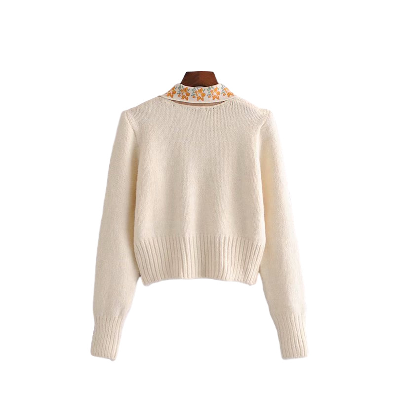 Casual Woman Flower Patchwork Knitted Cardigan Fashion Ladies Autumn Soft Beige Sweater Female Chic Long Sleeve Tops 210515