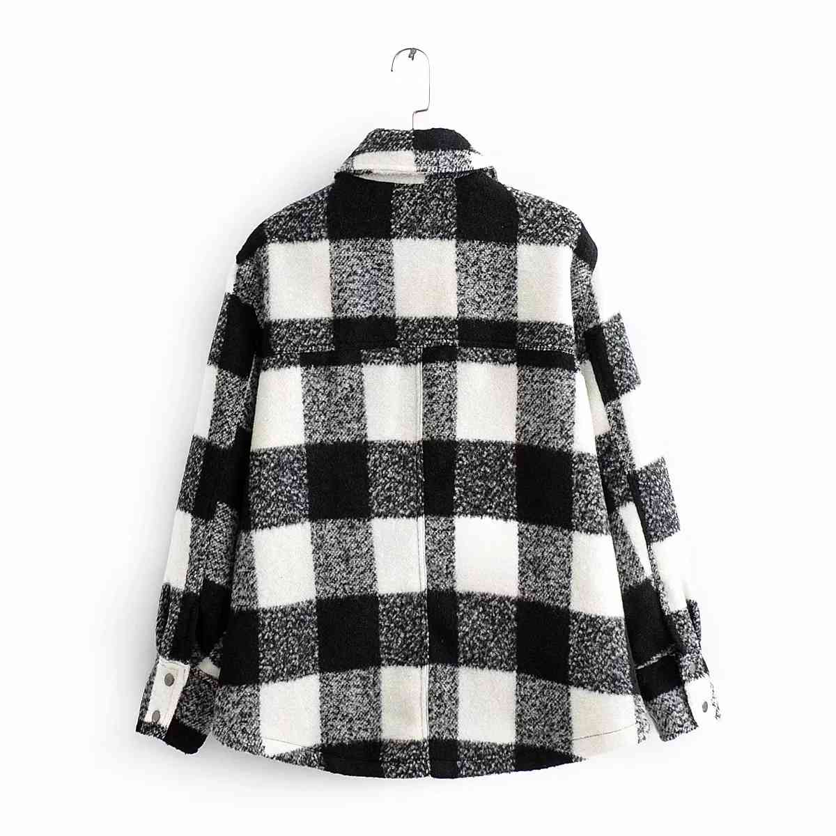 Vintage Woolen Plaid jacket women winter coat Long Sleeve oversize shirts casual work office Chic outwear 210521