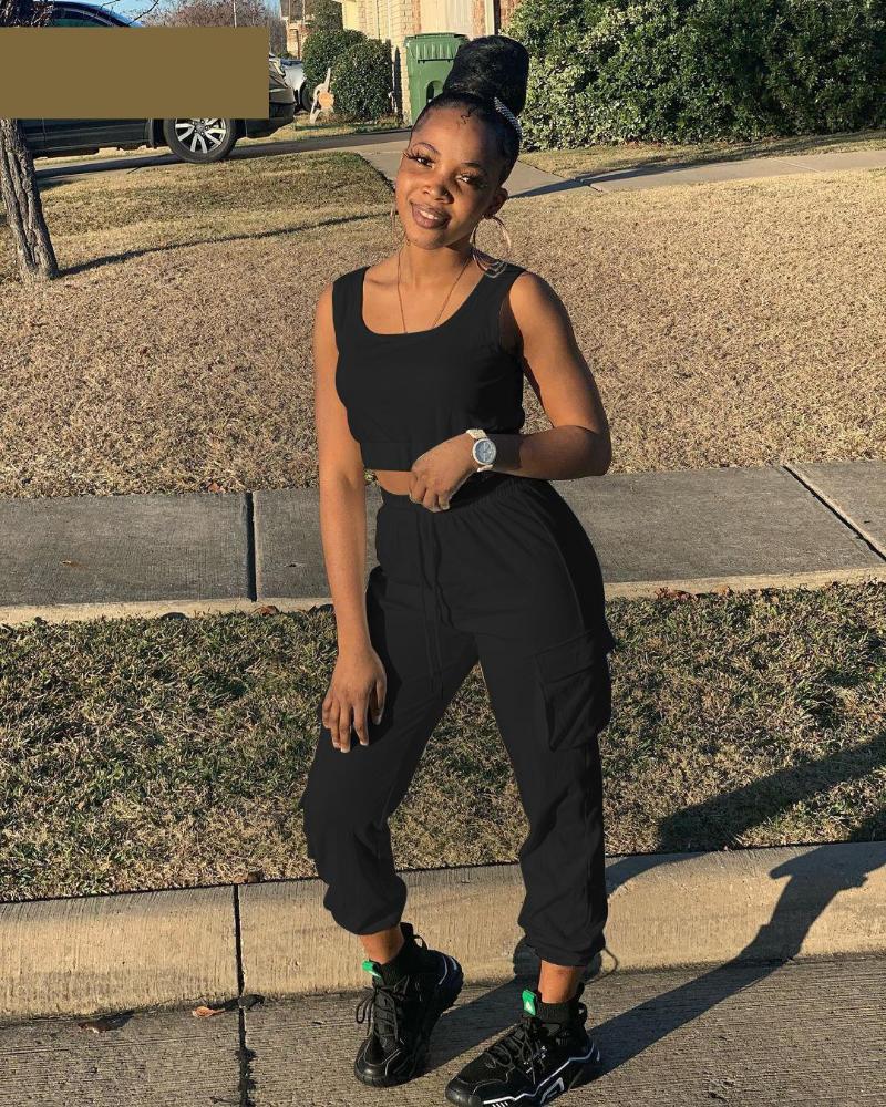 Women' Two Piece Pants Fashion Women Set Solid Sleeveless Crop Tanks Tops Draw String Waist Pocket 2 Tracksuit Casual Outfit Summer, Black
Women' Two Piece Pants Fashion Women Set Solid Sleeveless Crop Tanks Tops Draw String Waist Pocket 2 Tracksuit Casual Outfit Summer, Black