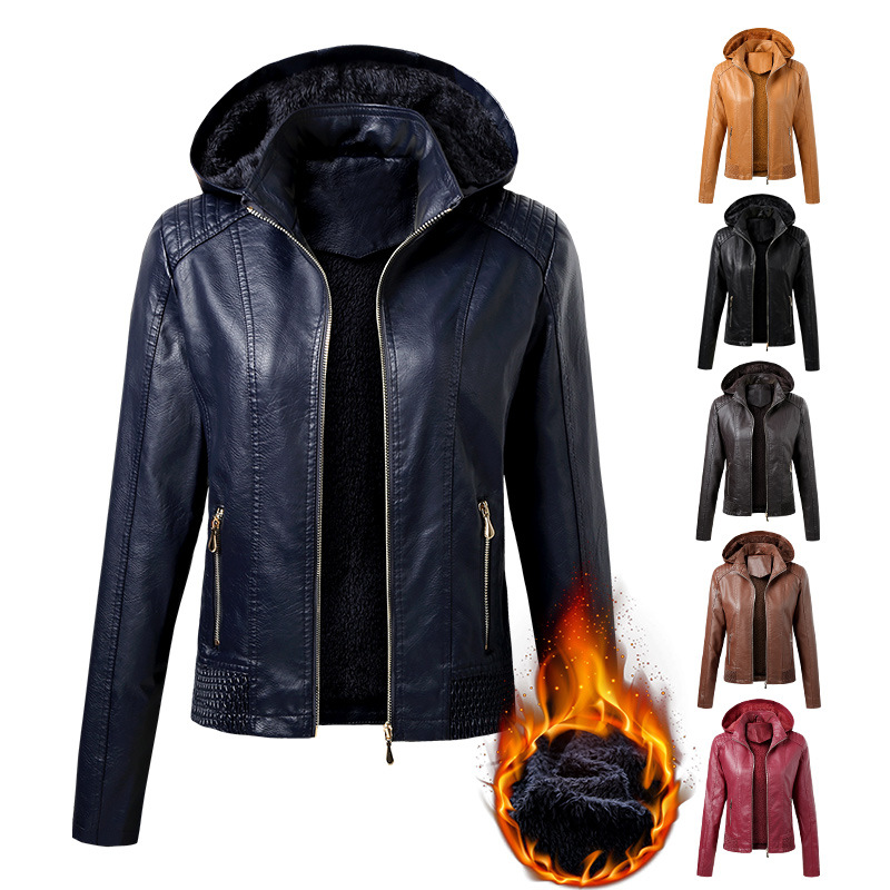 Autumn Winter Women&#039;s Leather Jacket PU Coat Women Fashion Hooded Collar Velvet Keep Warm Short S-XL от DHgate WW