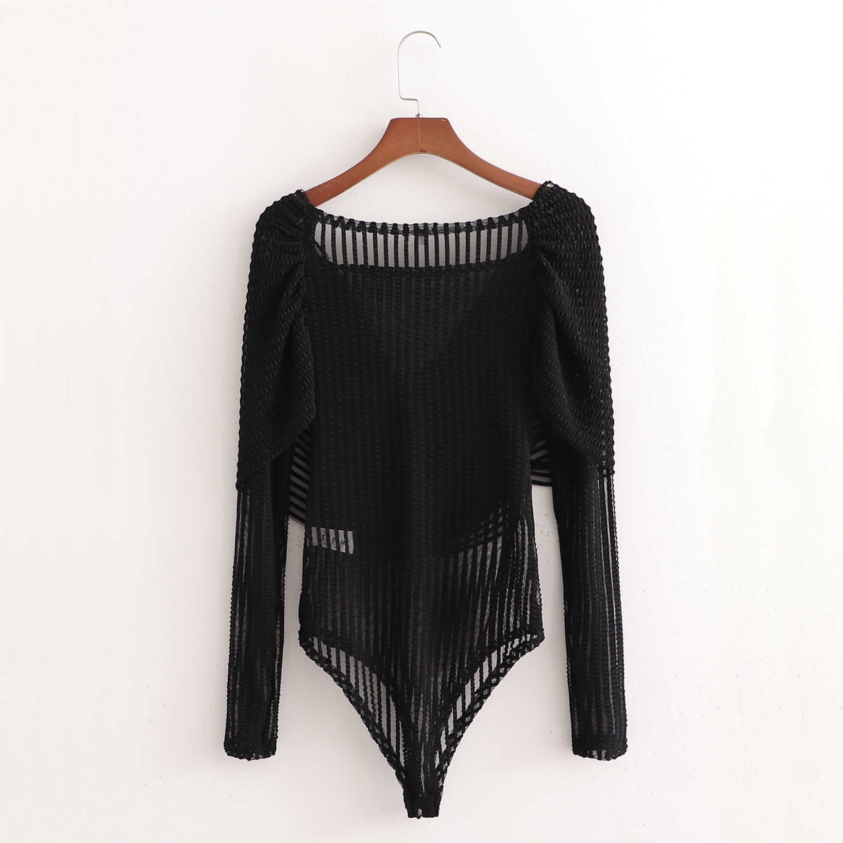 Sexy Women Solid Striped Bodysuit Fashion Ladies Transparent Mesh Playsuits Streetwear Female Chic Cross 210527