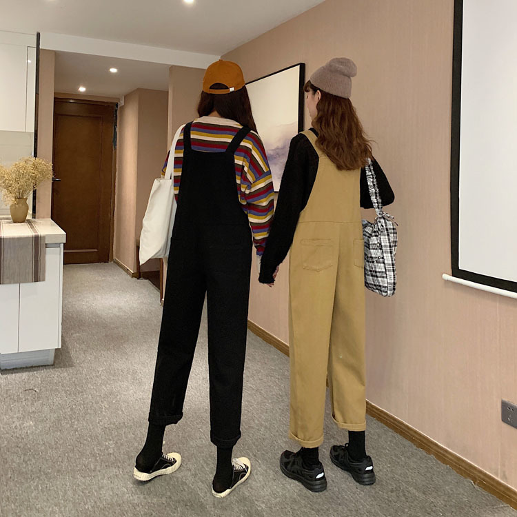 SML 2 Color jeans womens Spring autumn loose Black straight pants trousers jumpsuit casual denim overalls womens (72663 210423