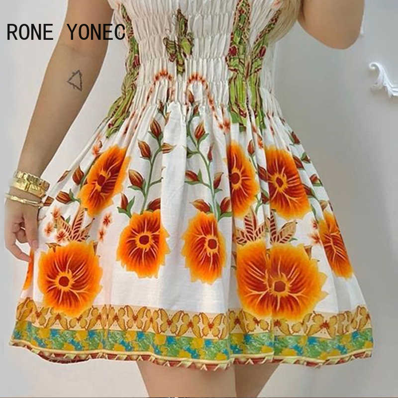 Women Elegant Dress Floral Print Spaghetti Strap Shirred Dress Casual Summer Mini Dress 210630