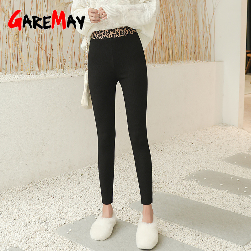 autumn leggings women leopard waist thread vertical pant wear cotton high nine pants leggins mujer 210428