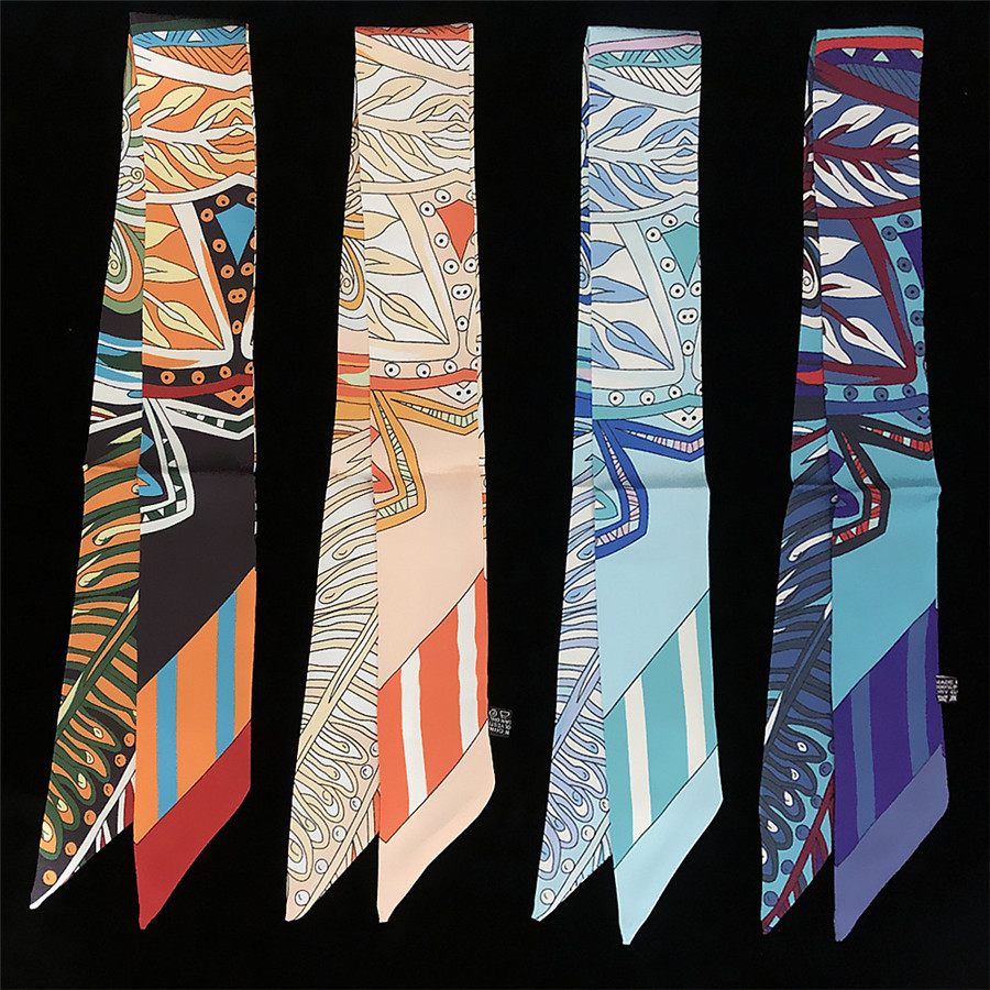 Top Imitated Twill Silk Scarf Small for Women Great Bag Strap Bohemian Print Bandage Tail Ribbon Twilly Handkerchief Blue Wrap, Blue;white 
Top Imitated Twill Silk Scarf Small for Women Great Bag Strap Bohemian Print Bandage Tail Ribbon Twilly Handkerchief Blue Wrap, Blue;white