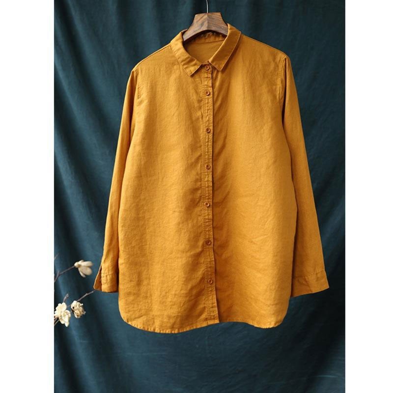 Spring Autumn Arts Style Women Long Sleeve Loose White Shirt High Quality Cotton Linen Turn-down Collar Casual Blouse M247 210512