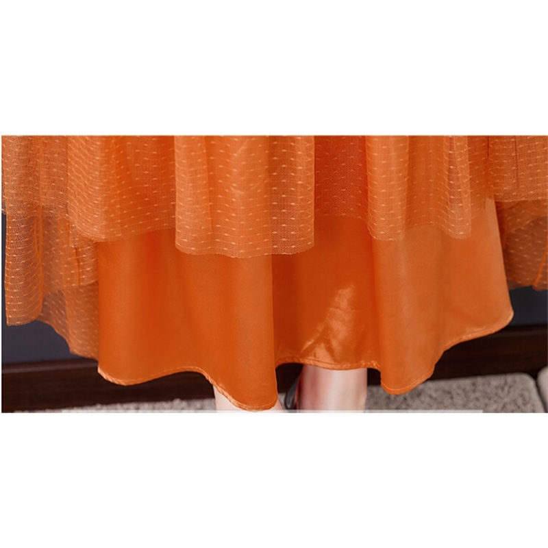 Fashion Spring Orange Lace Hollow Out Slim Maxi Dress Women's Long Sleeve Elegant Temperament Party Dresses 210520