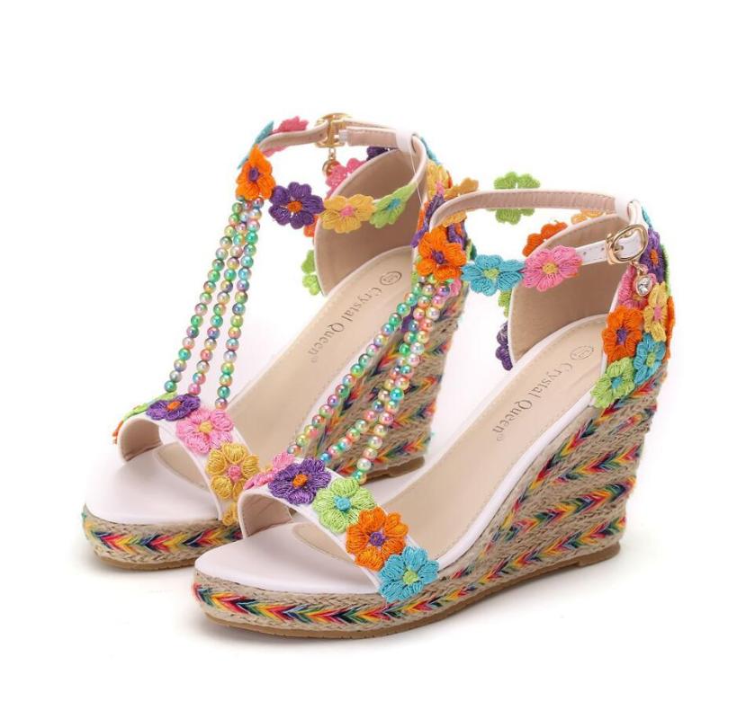 Women's Sandals Wedge Shoes Colorful Platform Rainbow Color Lace Flowers Beaded Open Toe Summer Bridal Wedding, Black
Women's Sandals Wedge Shoes Colorful Platform Rainbow Color Lace Flowers Beaded Open Toe Summer Bridal Wedding, Black