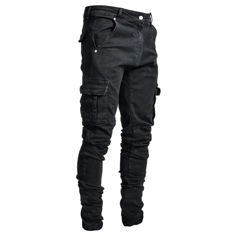Men's Jeans Men Solid Skinny Pockets Denim Cargo Combat Pants Slim Fit Trouser Bottoms 2022 Fashion Casual Outwear