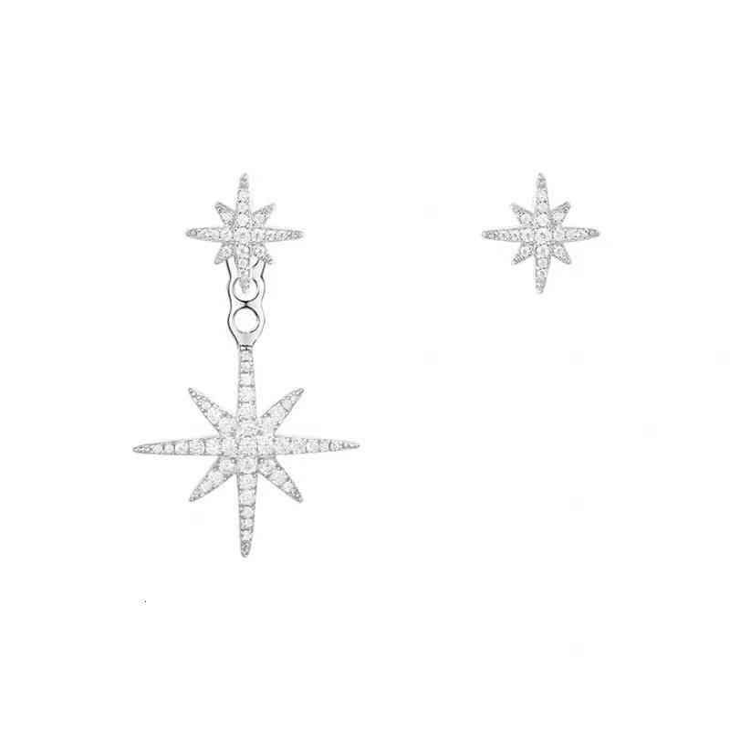 Family a Sterling Silver Six Pointed Star Earrings Female S925 Asymmetric Meteor Long