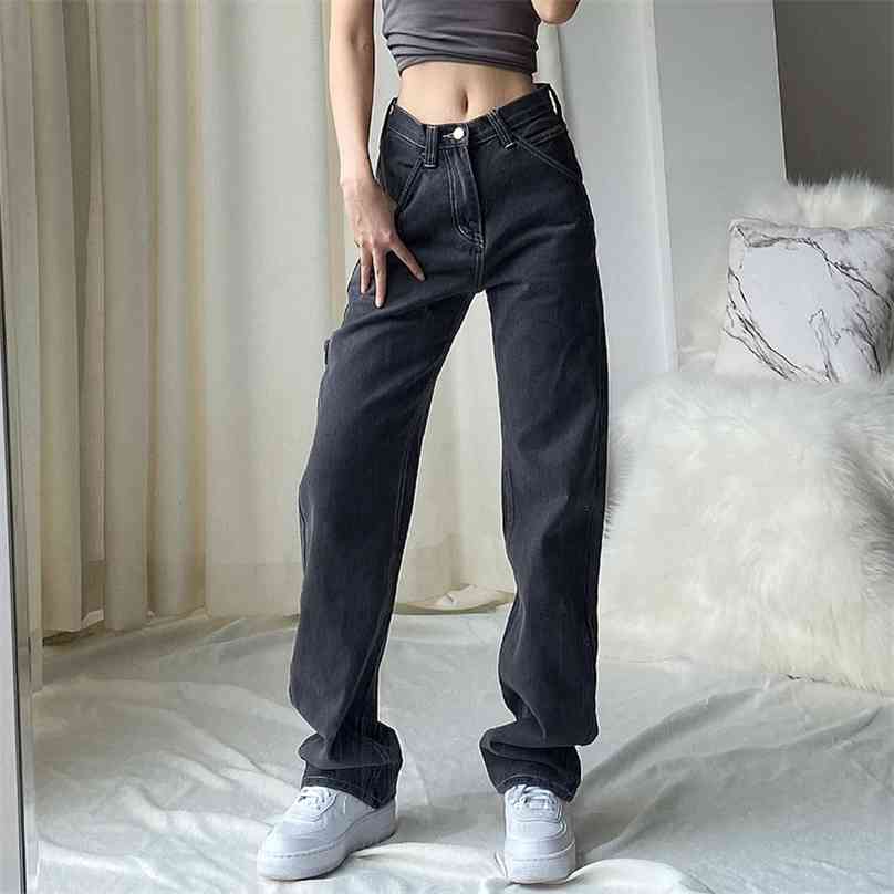 Cheeky Straight Jeans for Women High Waist Loose Non Stretch Denim With Slim Relaxed Fit Vintage Inspired Feel Pants 210922