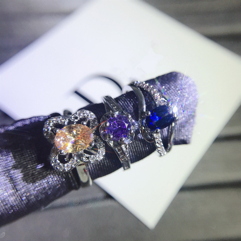 Micro Inlaid Semi-Precious Stone Rings Colored Zirconium Ring Real Gold Plated Without Fading Fashion 925 Mixed Batch Female