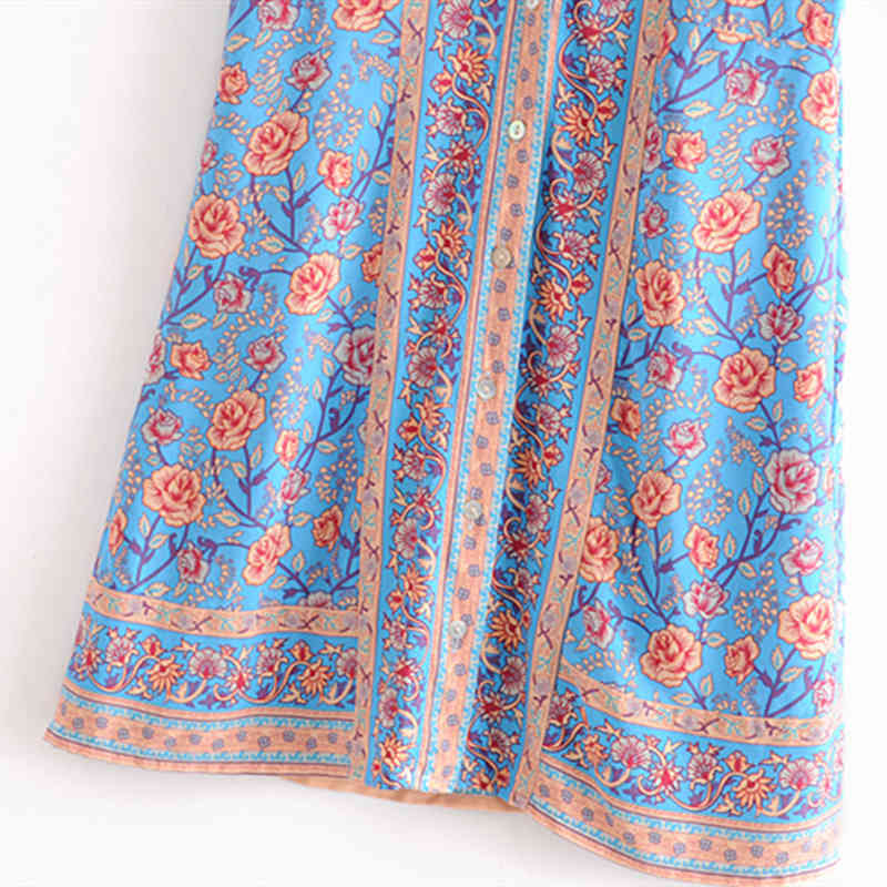 beauty Fashion Boho Style Rose Print Midi Dress Women Holiday Chic Short Sleeve Mini Dresses Vestido De Moda 210514