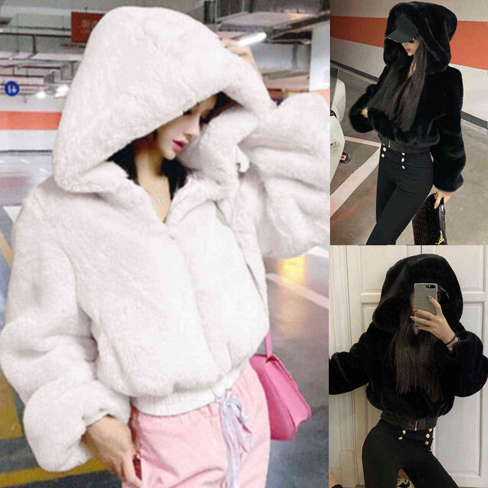 Harajuku Hoodies Women's Jacket Oversized Hoodie Fashion Hooded Sweatshirts Pure Color Long Sleeve Zipper Plush Casual Coat Tops Y1118