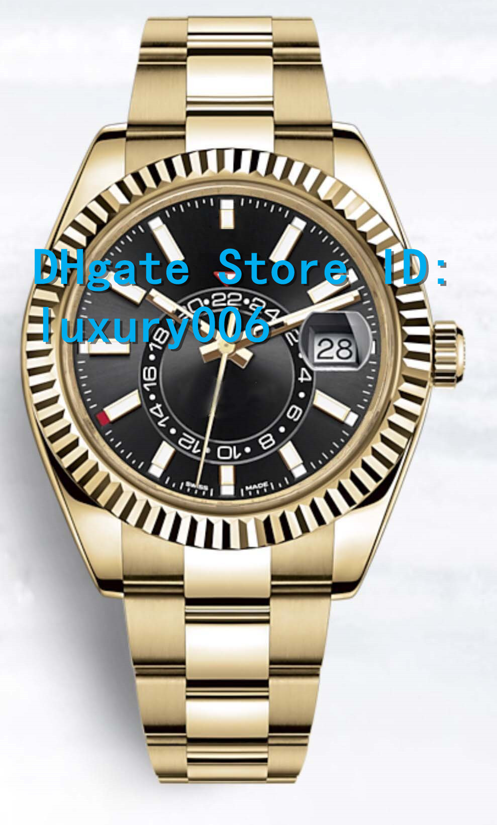 Watches Mechanical Automatic Movement SKY 326934 Gold Black Dial Sapphire Glass Concealed Folding Crown Clasp Super 41MM
Watches Mechanical Automatic Movement SKY 326934 Gold Black Dial Sapphire Glass Concealed Folding Crown Clasp Super 41MM
