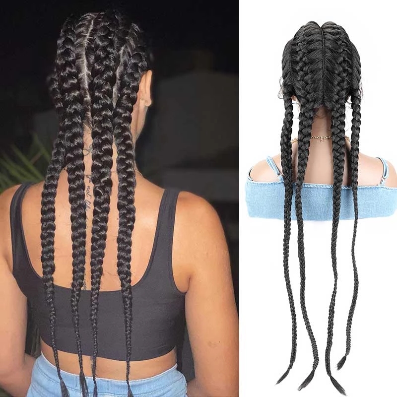 Free shipping Long Box Braids Wig Brazilian Braided Hair Synthetic 360 Lace Front Wigs With BabyHair For African American Women