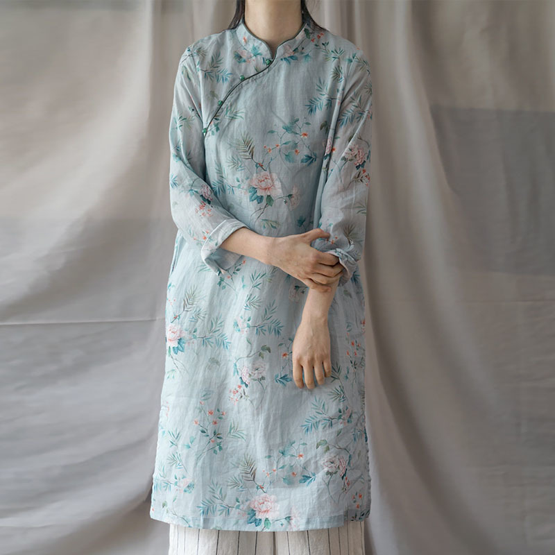 Johnature Spring Summer Fashion Floral Print Stand Plate Buckle Cheongsam Dress Loose Leisure Long Sleeve Women Dresses 210521, Sky blue
Johnature Spring Summer Fashion Floral Print Stand Plate Buckle Cheongsam Dress Loose Leisure Long Sleeve Women Dresses 210521, Sky blue