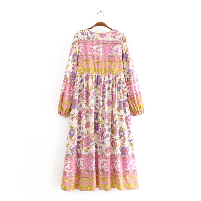 beauty Boho Floral Print Summer Long Dress Women Holiday Chic Sleeve Loose Maxi Dresses Female Vestido De Moda 210514