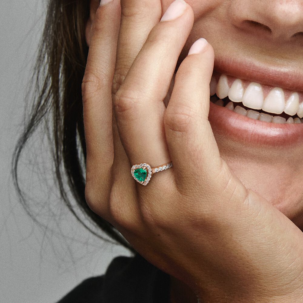 Rose Gold Plated Sparkling Elevated Heart Ring with Green Cubic Zirconia Fit P Jewelry Engagement Wedding Lovers Fashion Ring For Women
