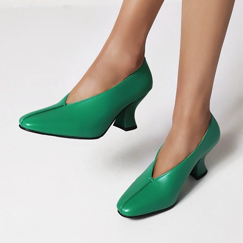 Dress Shoes 2021 Spring Women High Heel Top Quality Strange Heels Pumps Slip-On Square Toe Retro Casual, Black