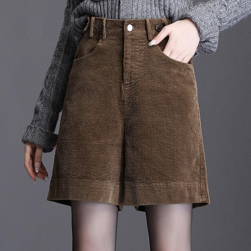 Winter Fall Casual Women Female Elastic High Waisted Blue Beige Black Corduroy Shorts , Korean Fashion 4xl For Woman Women's