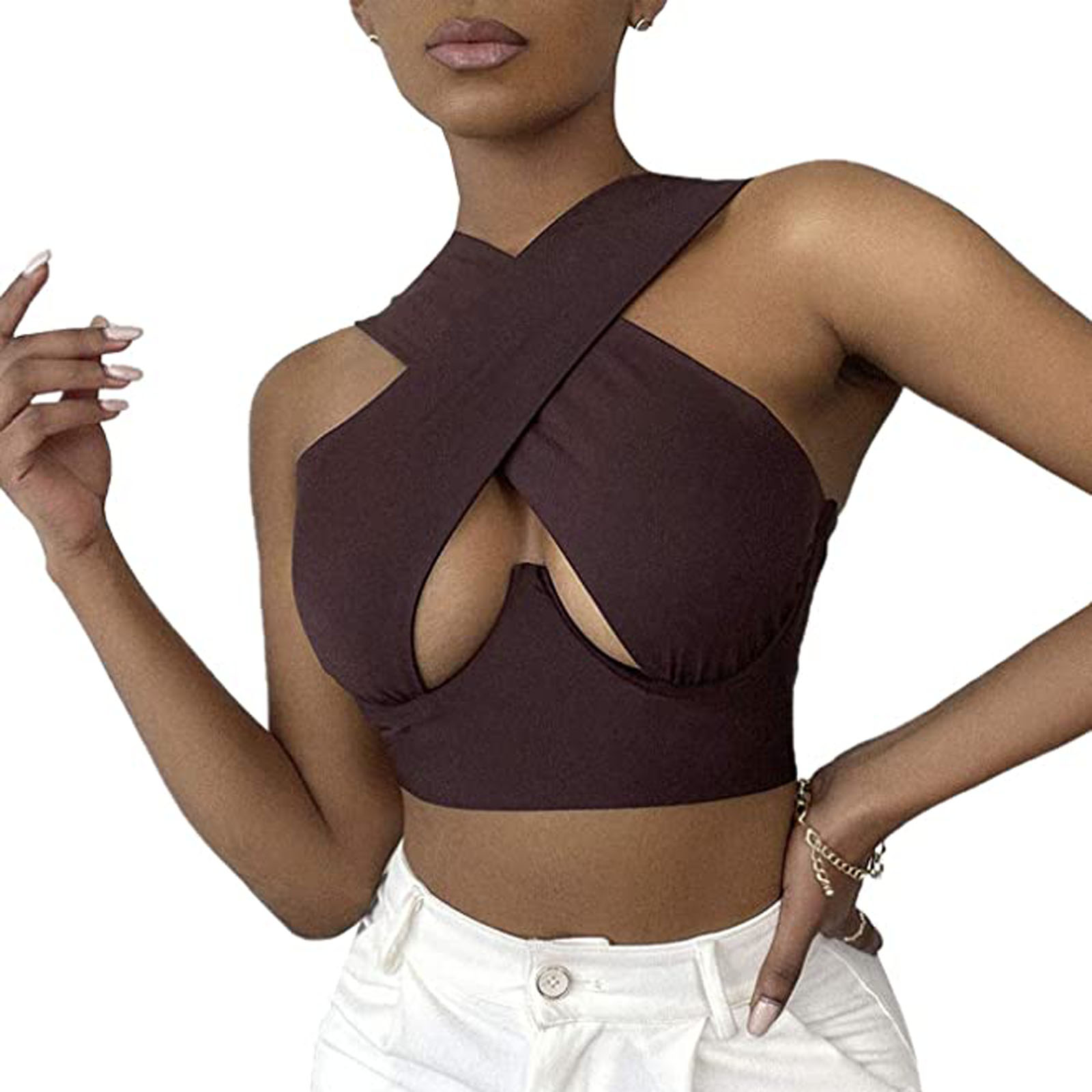 Casual Dresses Tops Women's Cropped Summer Brown Criss Cross Tank Sexy Sleeveless Solid Cutout Front Top Party Club Streetwear Lady Bustier, Black;gray
Casual Dresses Tops Women's Cropped Summer Brown Criss Cross Tank Sexy Sleeveless Solid Cutout Front Top Party Club Streetwear Lady Bustier, Black;gray