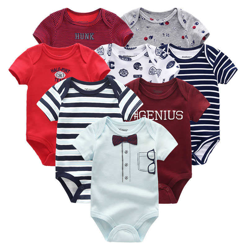 Unisex Baby Girl Clothes Cotton 8PCS born Solid Bodysuit Boy Sets Cartoon Short Sleeve Print Ropa bebe 211011