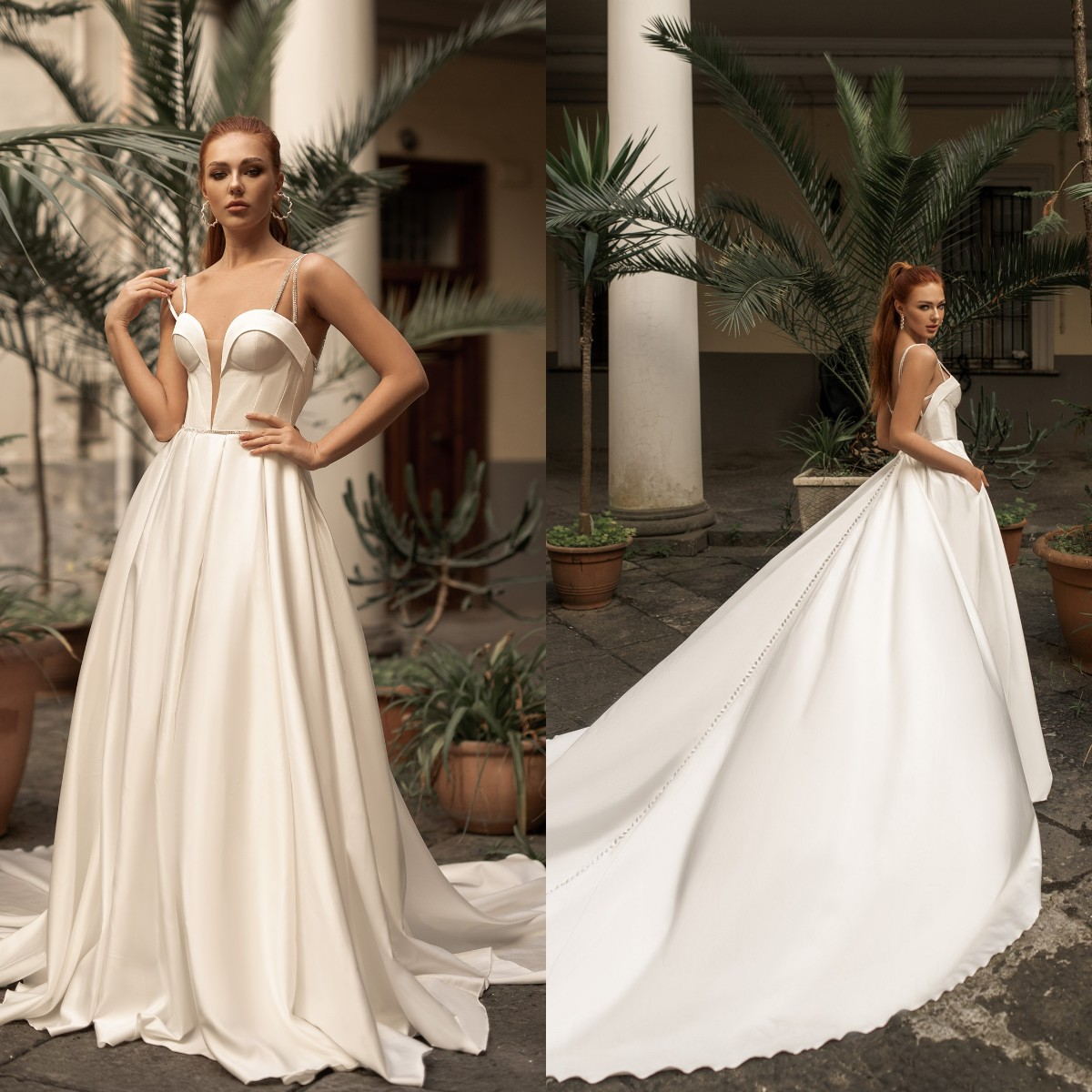Elegant Wedding Dresses Sexy Spaghetti Straps Lace Satin Bridal Gowns Custom Made Backless Sweep Train A Line Dress Robe De Mariee, Pink
Elegant Wedding Dresses Sexy Spaghetti Straps Lace Satin Bridal Gowns Custom Made Backless Sweep Train A Line Dress Robe De Mariee, Pink