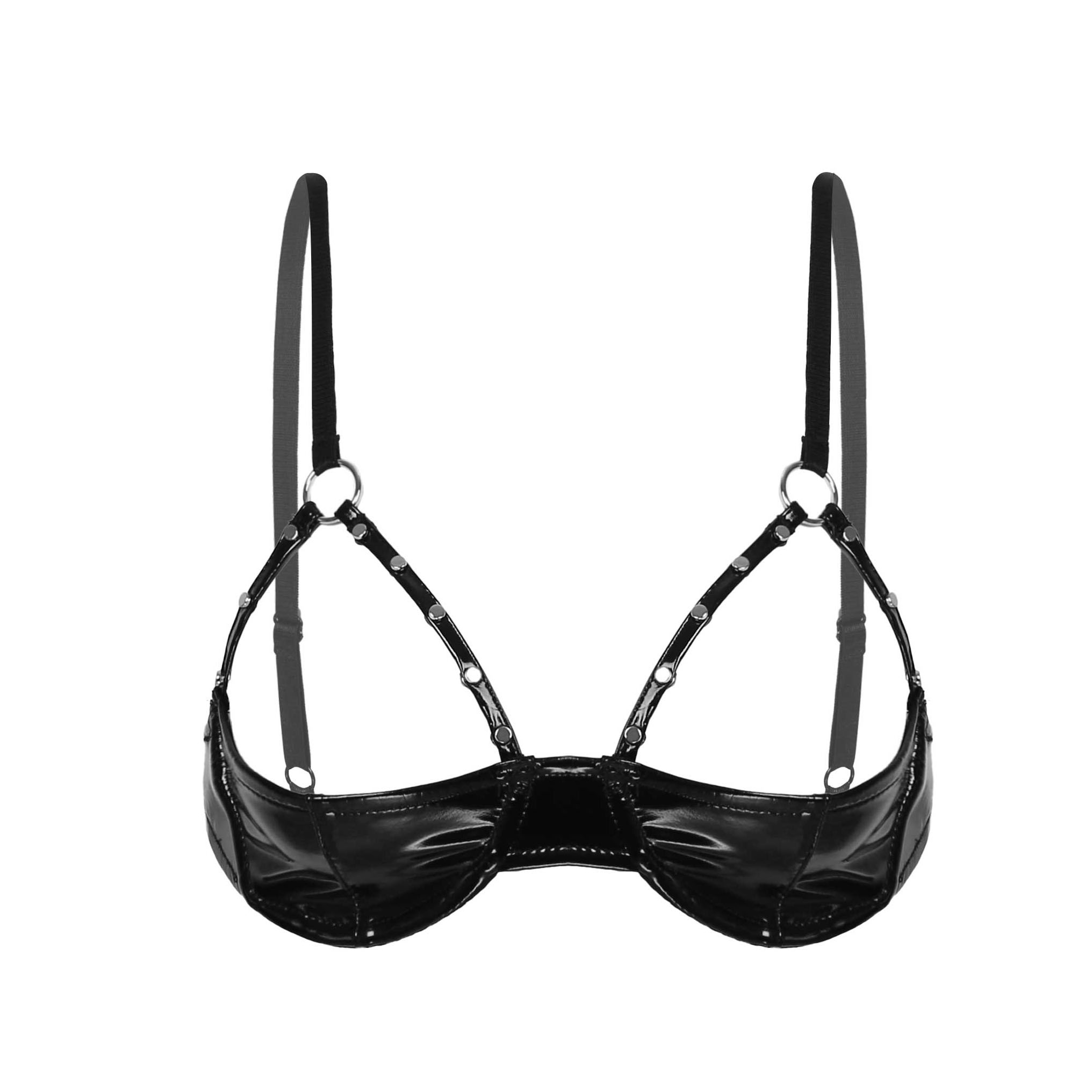 Sexy Black Lingerie Bra Shiny Patent Leather Cupless Bra with Rivet Strap and Underwire Erotic Hot Bra for Lingerie Night
Sexy Black Lingerie Bra Shiny Patent Leather Cupless Bra with Rivet Strap and Underwire Erotic Hot Bra for Lingerie Night