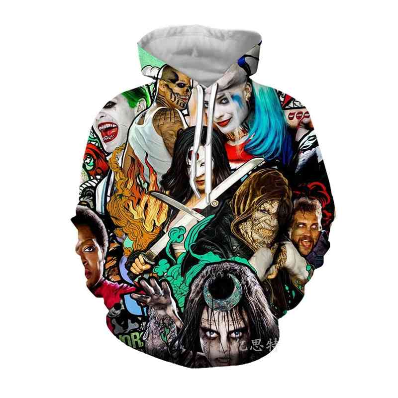 DC cartoon villain 3D printed men's and women's Sweater Hoodie, Black
