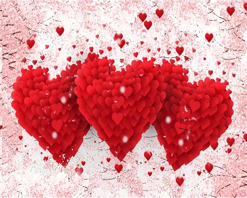 Custom Size large Self Adhesive wallpaper 3D romantic stereo beautiful love festive TV background wall decoration Murals