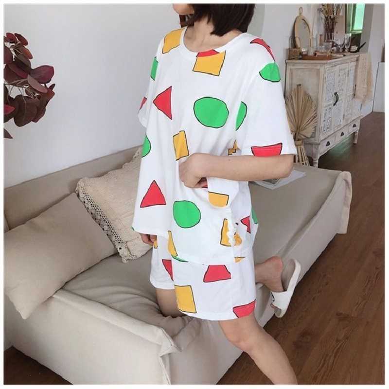 Pijama Sin Chan Women's Pajamas Sets for Women Summer Pijama Sinchan Sleepwear Suits with Shorts Home Clothes Pyjama 210924