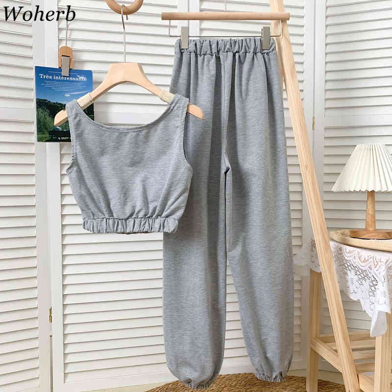 Women Streetwear 2 Piece Set Summer Tank Top+ Harem Pants Female Casual Loose Joggers Suit Outfits Woman Tracksuit 210519