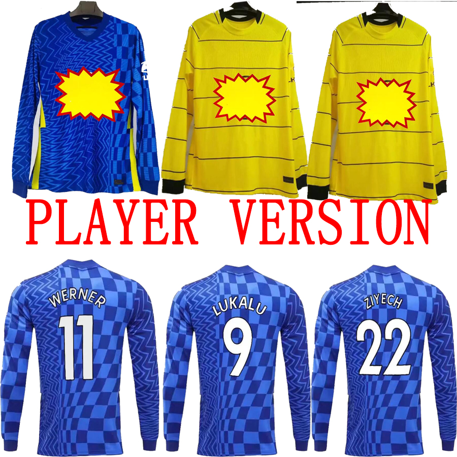 player version 21 22 Long Sleeve The Blues Home Soccer Jersey 2021 2022 Men Adult #9 LUKAKU #10 PULISIC 3rd Soccer Shirt WERNER HAVERTZ KANT, Black;yellow
player version 21 22 Long Sleeve The Blues Home Soccer Jersey 2021 2022 Men Adult #9 LUKAKU #10 PULISIC 3rd Soccer Shirt WERNER HAVERTZ KANT, Black;yellow