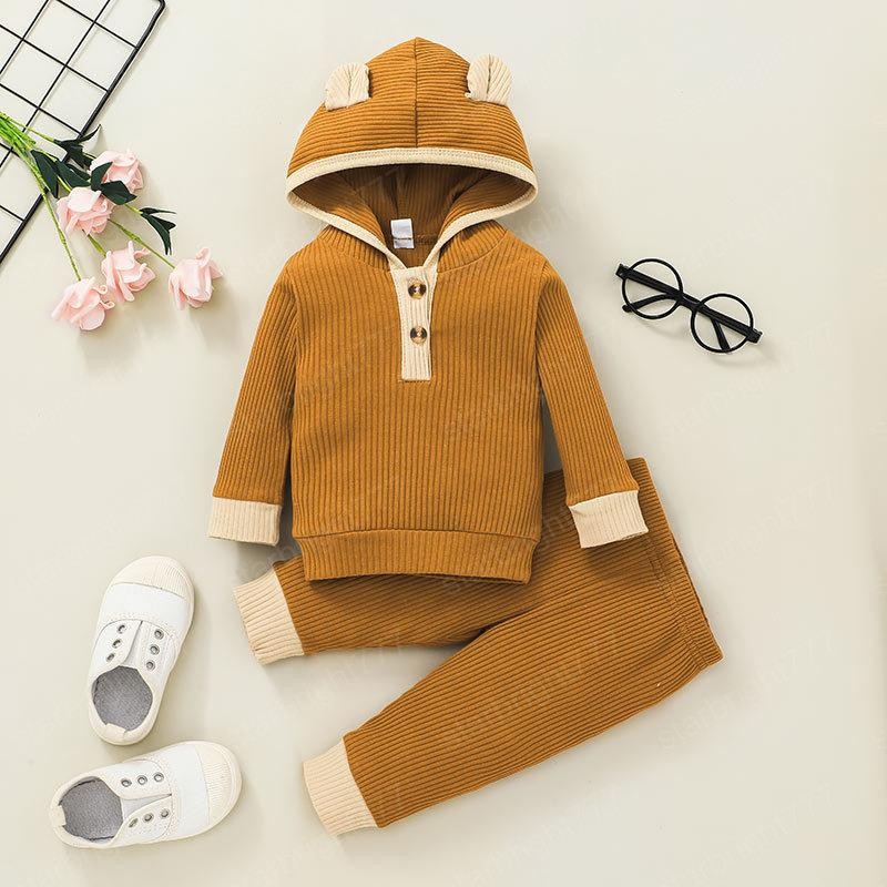 Baby Clothing Set Plain Hoodies+Pants Outfits Fall 2021 Children Boutique Clothes 0-2T Toddler Boys Girls Cotton Long Sleeves Suit