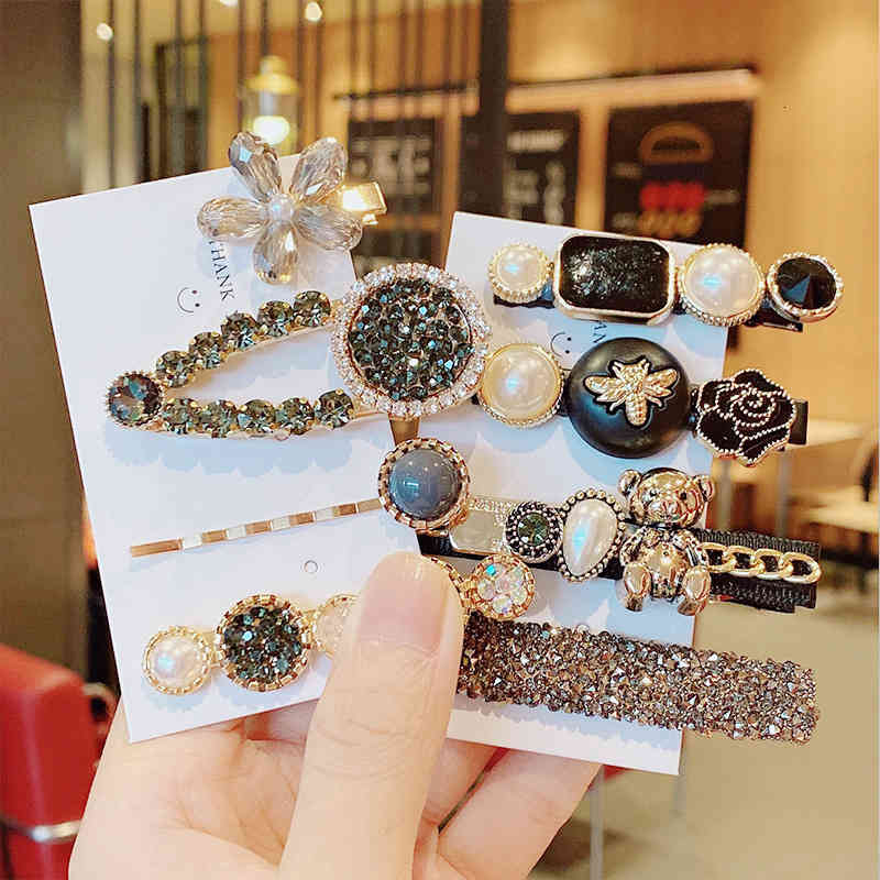 Hair Jewelry Accessories 2021 Korean Version Net Red Diamond Pin Pearl Side Bangs Temperament Girl Full